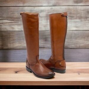 FRYE Melissa Button Back Zip Genuine Leather Long Brown Boots Cognac NIB